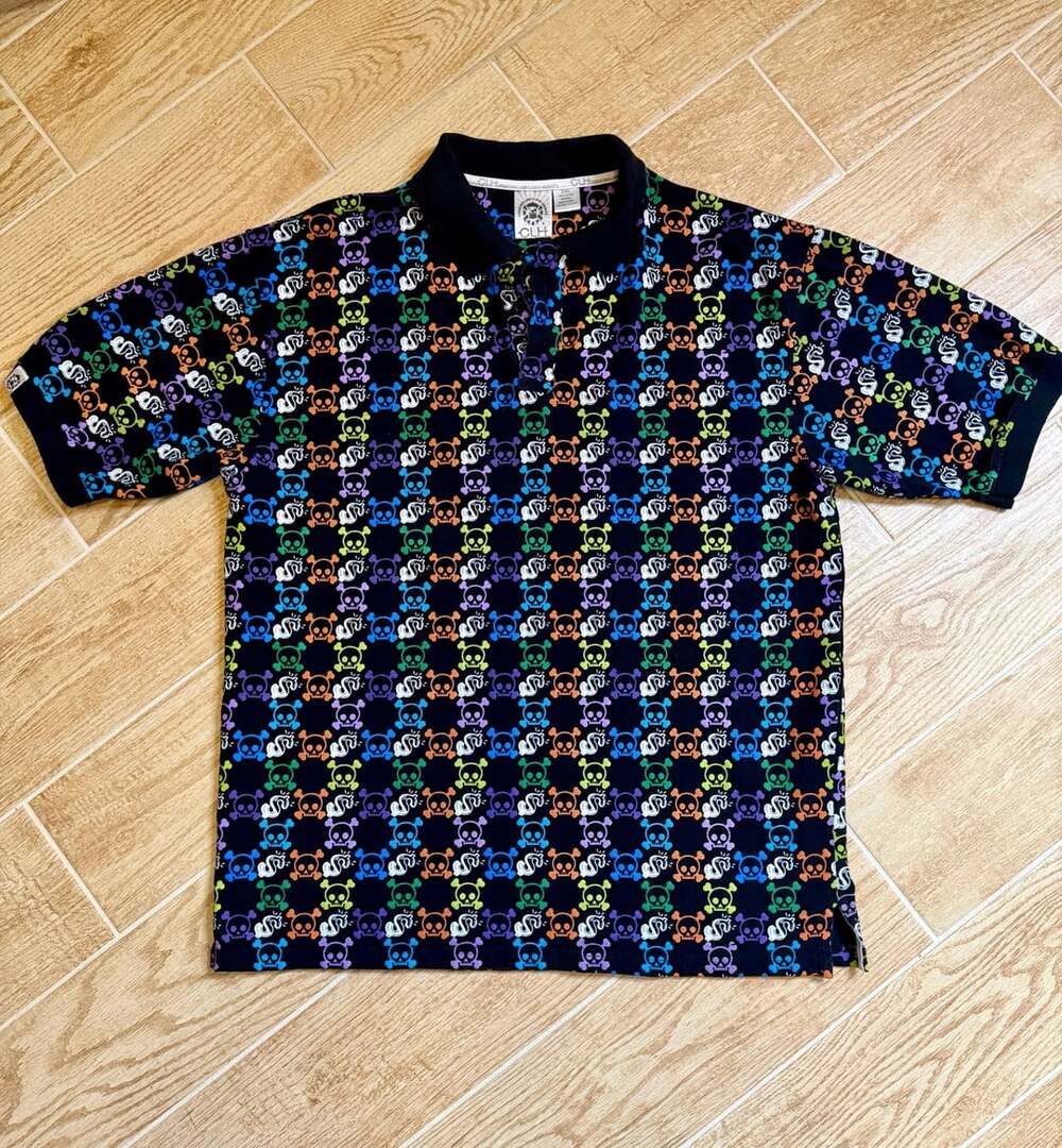 CLH Skull Polo Black Multi Color Graphic Y2K Streetwear